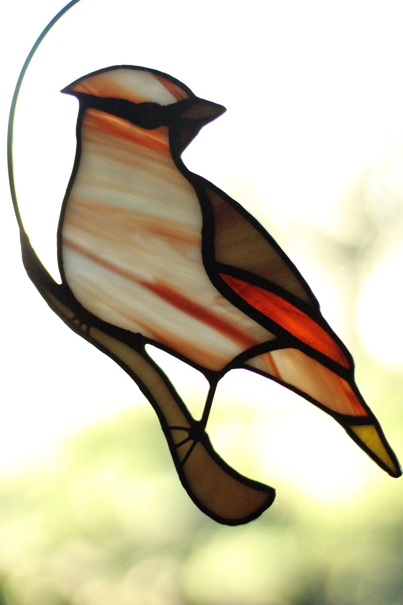 Stained glass Cedar Waxwing suncatcher Stained glass Bird Etsy