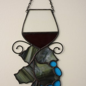 Wine Glass suncatcher, Stained glass Grapes, Stained glass window hanging, Wine Glasses Decoration image 9