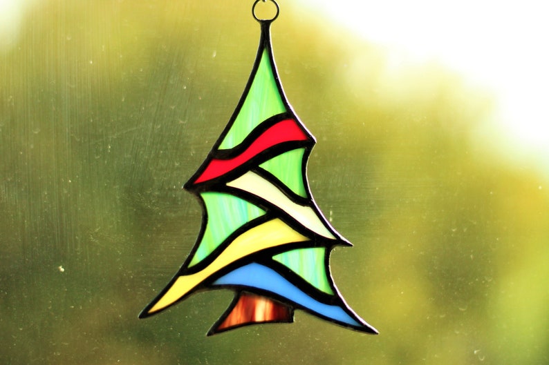 Christmas Tree Suncatcher, Stained Glass Crhistmas Tree Ornament, Christmas Gift Decor, Christmas Decorations image 1