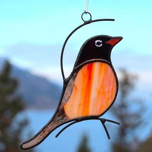 Stained Glass Robin Suncatcher: American Robin Window Hanging, Handmade Mothers Day Gift