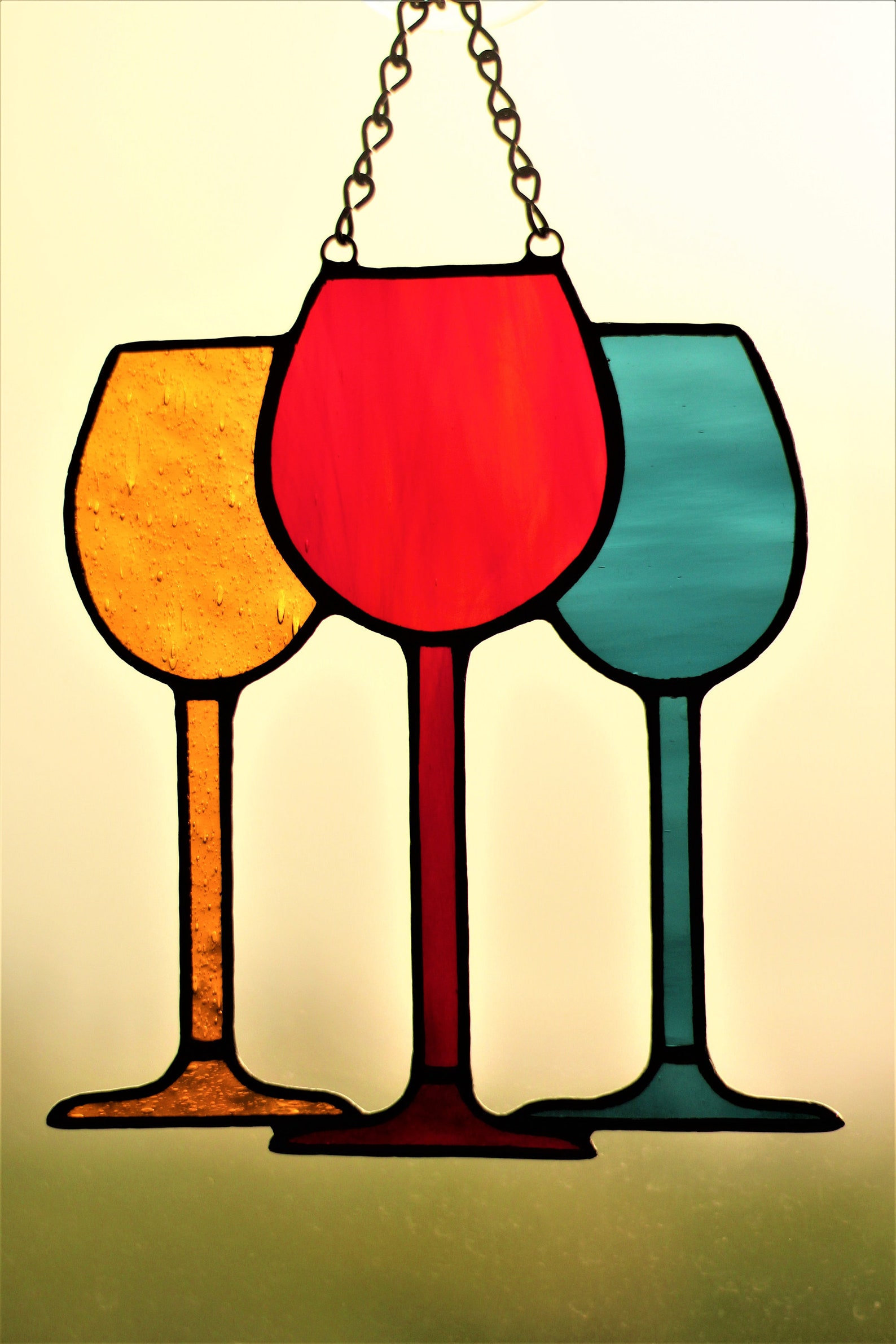 Wine Glasses Suncatcher Stained Glass Holiday Decoration Etsy
