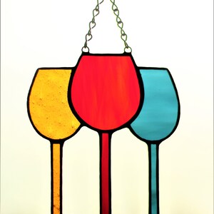 Wine Glasses Suncatcher, Stained Glass Holiday Decoration, Christmas Gift Decor, Funny Wine Glass image 3