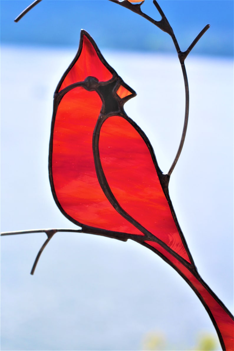 Cardinal Stained Glass, Cardinal Suncatcher, Mothers Day Gifts, Cardinal Window Hanging, Bird Wall Decor image 9