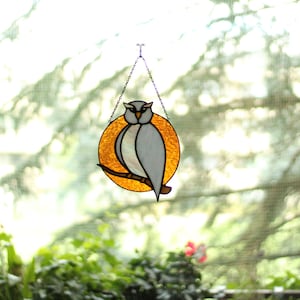 Stained glass Owl suncatcher, Stained glass Bird decor, Stained glass window hanging zdjęcie 7