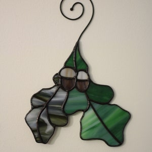 Stained glass Oak Leaf Suncatcher, Stained glass Leaf window decor, Stained glass window hanging image 9