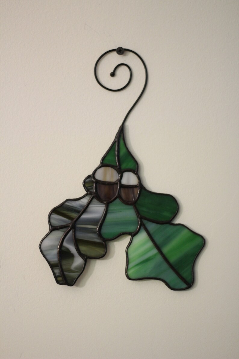 Stained glass Oak Leaf Suncatcher, Stained glass Leaf window decor, Stained glass window hanging image 9