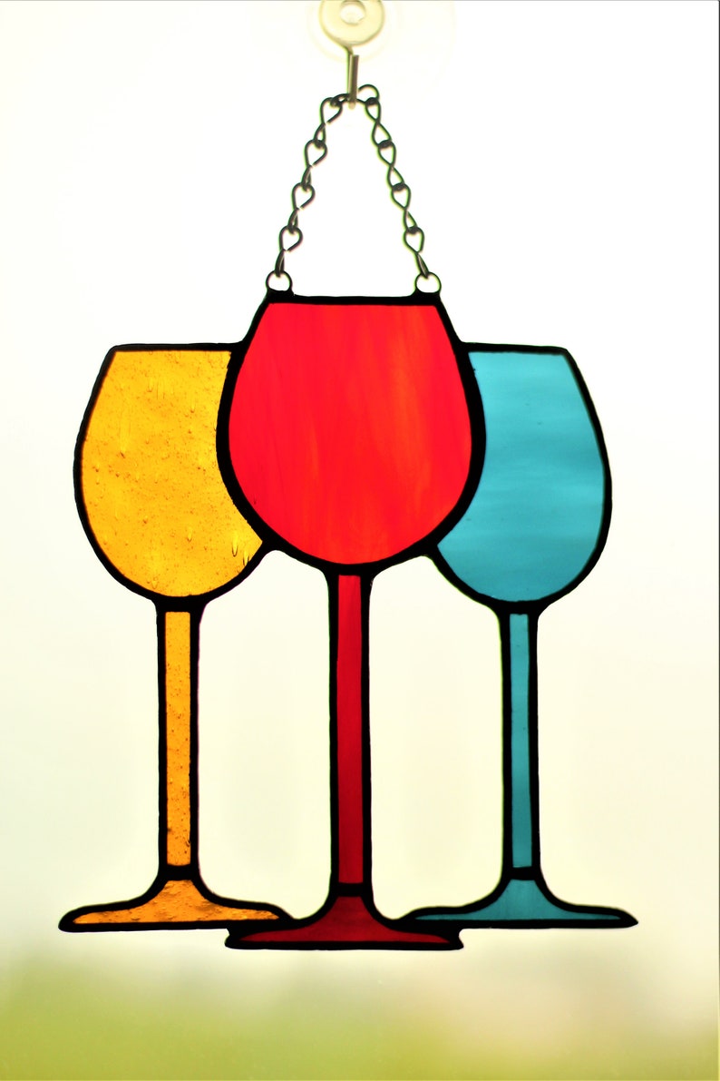 Wine Glasses Suncatcher, Stained Glass Holiday Decoration, Christmas Gift Decor, Funny Wine Glass image 4