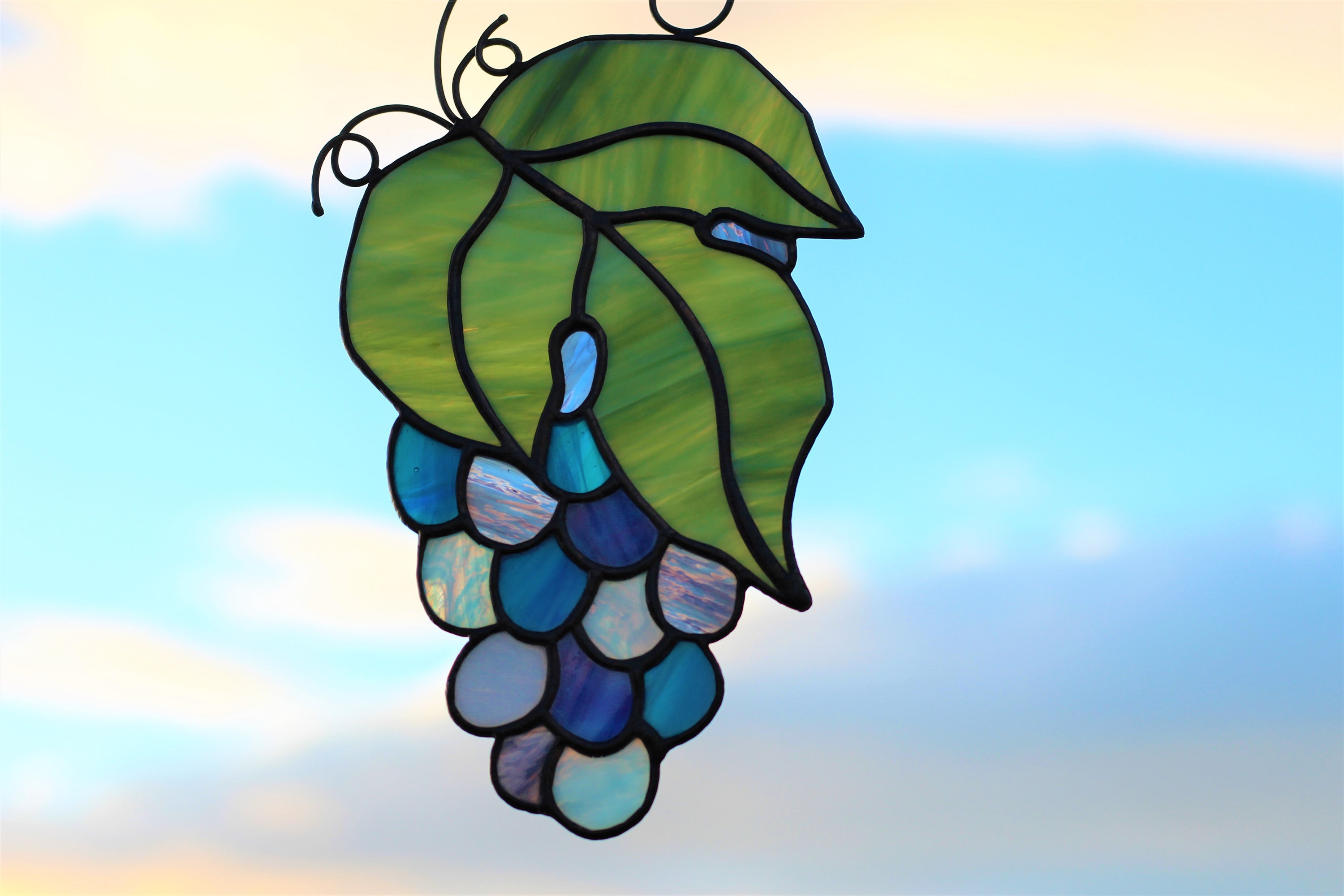 Autocollants Fenêtre Vigne Et Raisins - 114x37cm - Motif Feuilles Vertes Et Grappes Bleu Violet - Statique, Amovible, Réutilisable - Anti-collision Pour Oiseaux - 4