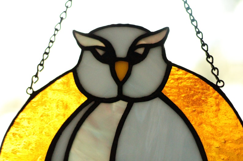 Stained glass Owl suncatcher, Stained glass Bird decor, Stained glass window hanging zdjęcie 4