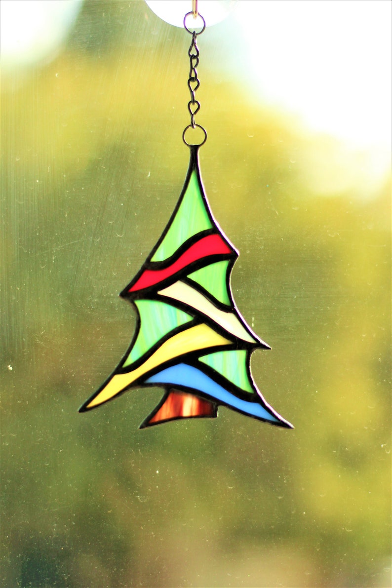 Christmas Tree Suncatcher, Stained Glass Crhistmas Tree Ornament, Christmas Gift Decor, Christmas Decorations image 3