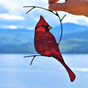 Cardinal Stained Glass, Cardinal Suncatcher, Mothers Day Gifts, Cardinal Window Hanging, Bird Wall Decor image 5