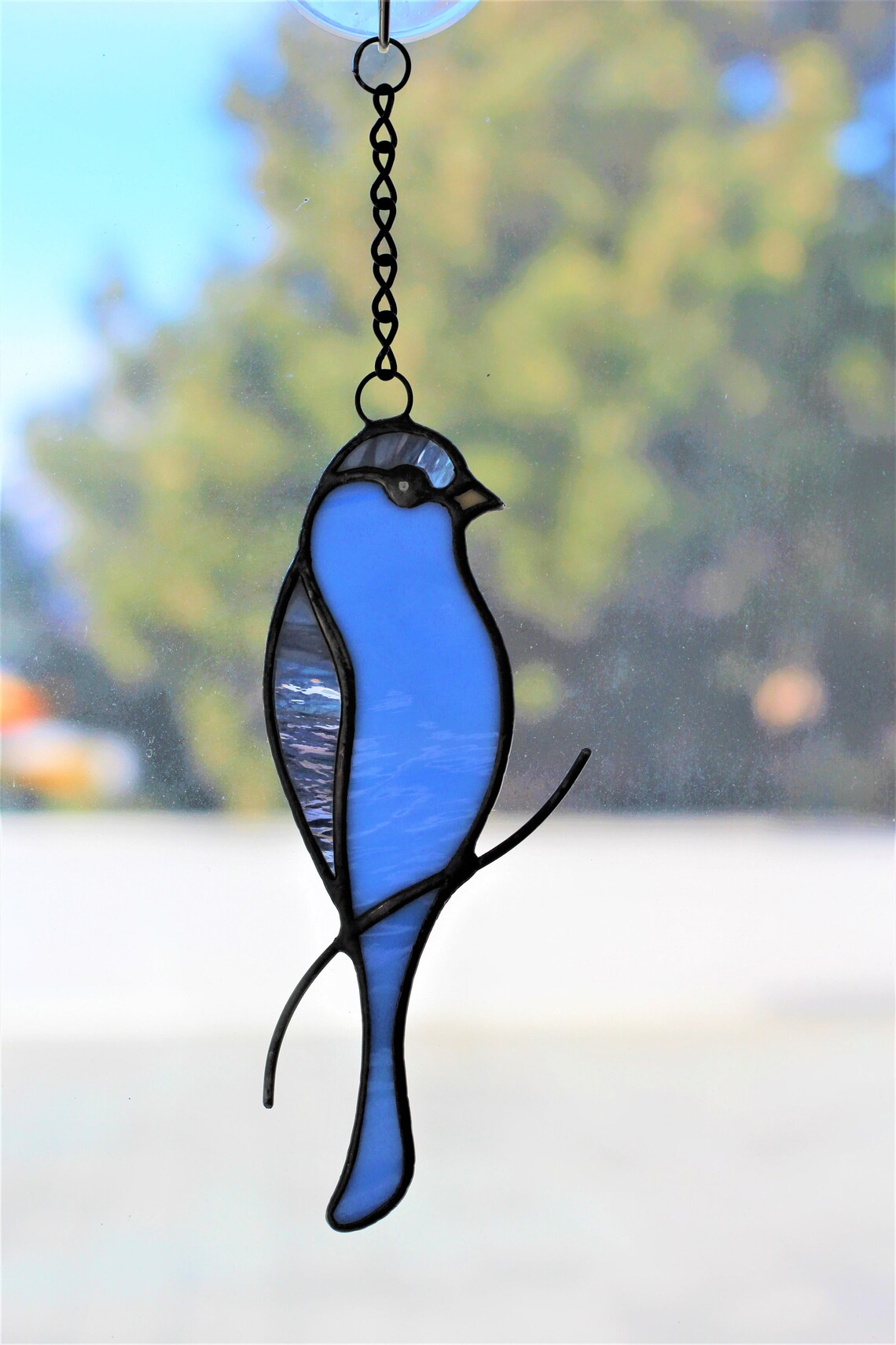 Indigo Bunting Suncatcher Bluebird Stained Glass Window Etsy