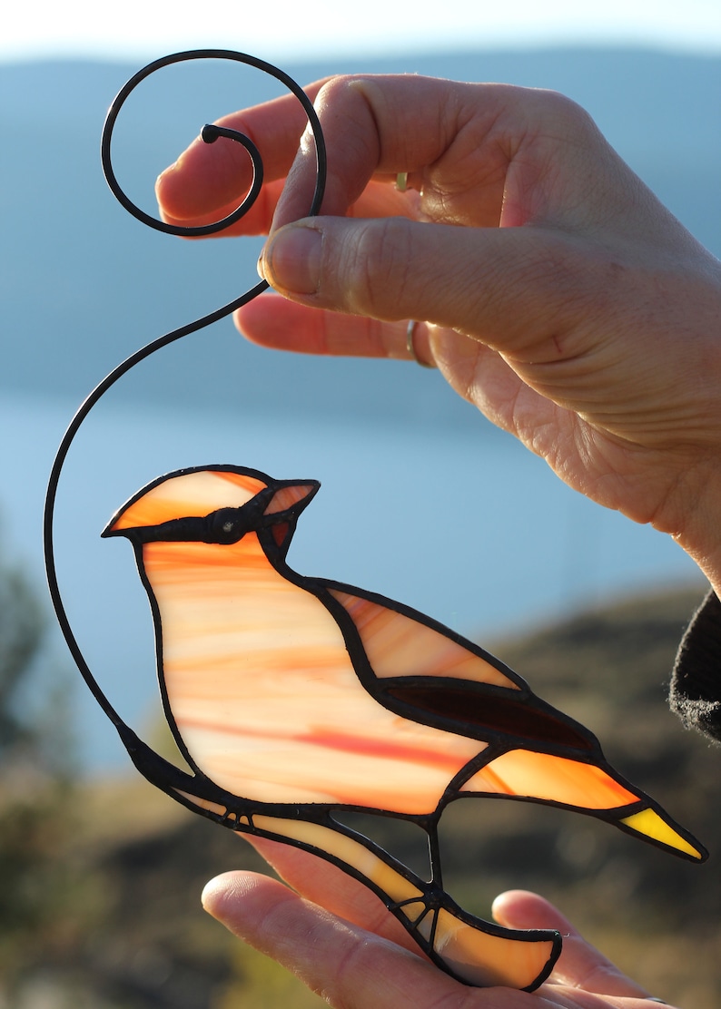 Stained glass Cedar Waxwing suncatcher Stained glass Bird Etsy