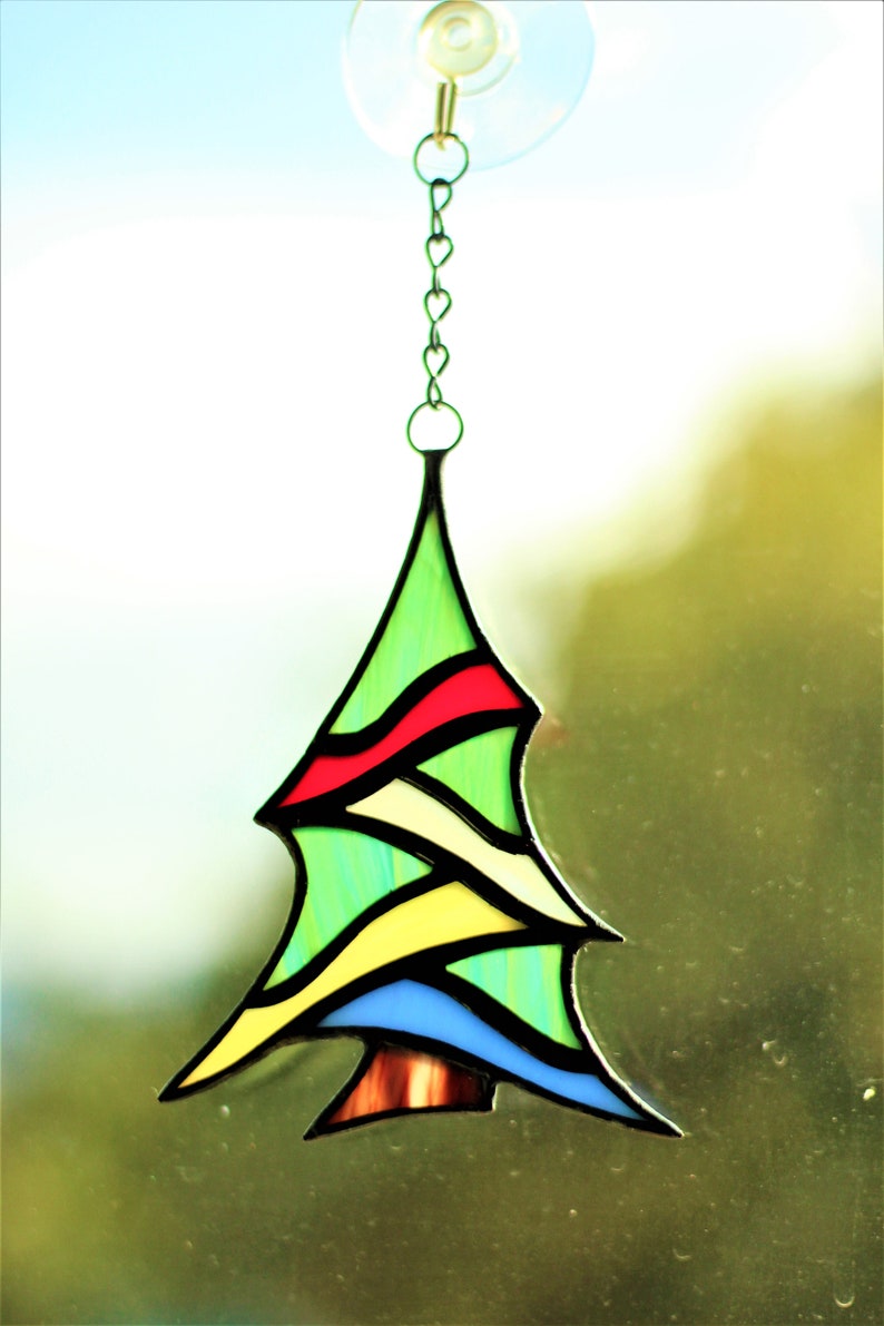Christmas Tree Suncatcher, Stained Glass Crhistmas Tree Ornament, Christmas Gift Decor, Christmas Decorations image 10