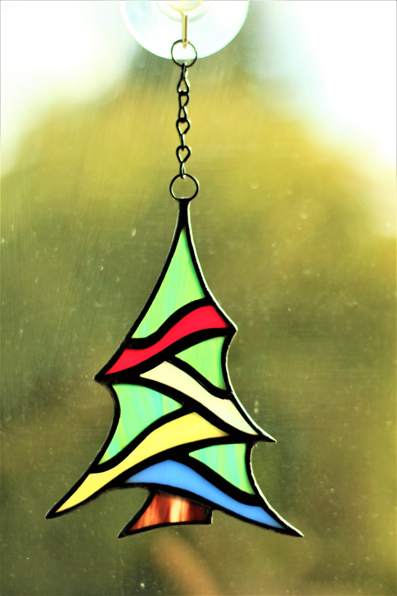 Christmas Tree Suncatcher, Stained Glass Crhistmas Tree Ornament, Christmas Gift Decor, Christmas Decorations image 5