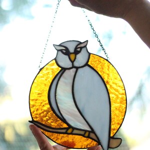 Stained glass Owl suncatcher, Stained glass Bird decor, Stained glass window hanging zdjęcie 8