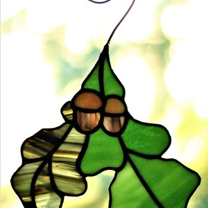 Stained glass Oak Leaf Suncatcher, Stained glass Leaf window decor, Stained glass window hanging image 8