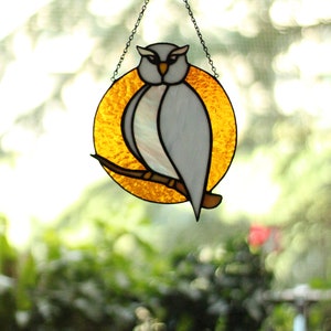 Stained glass Owl suncatcher, Stained glass Bird decor, Stained glass window hanging zdjęcie 2