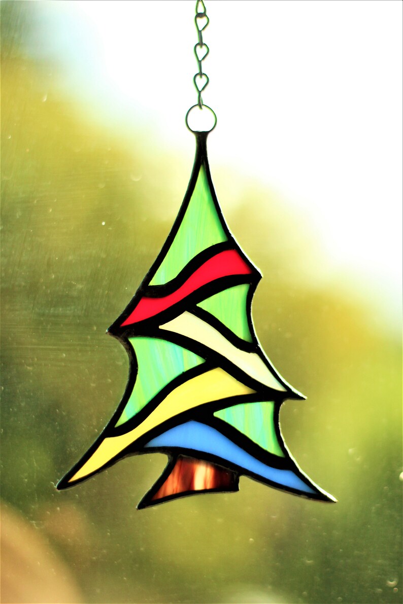 Christmas Tree Suncatcher, Stained Glass Crhistmas Tree Ornament, Christmas Gift Decor, Christmas Decorations image 7