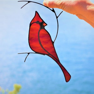 Cardinal Stained Glass, Cardinal Suncatcher, Mothers Day Gifts, Cardinal Window Hanging, Bird Wall Decor image 2