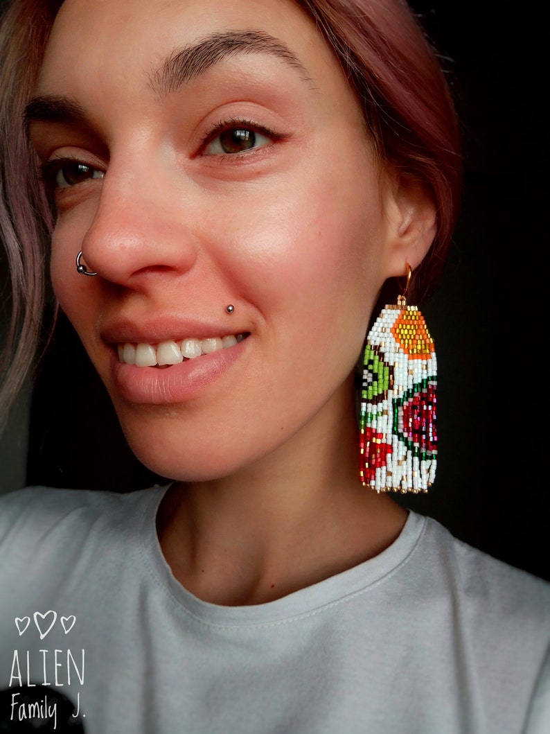 Fruit Sead Bead Earrings Multicolor Beaded Earrings Long Etsy