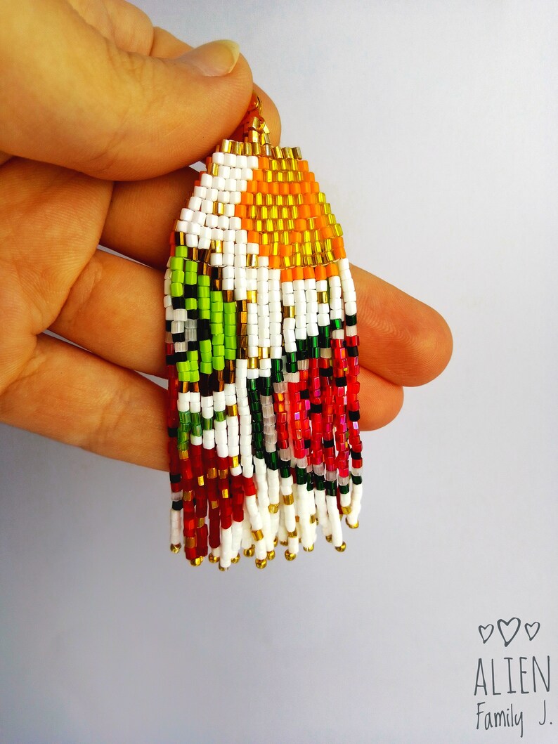 Fruit Sead Bead Earrings Multicolor Beaded Earrings Long Etsy