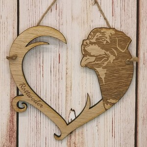 Personalized Rottweiler Dog Heart Hanger: Oak Veneer Puppy Gift