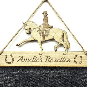 Rosette Holder: Dressage Horse 6mm Oak Veneer Rosette Hanging Display