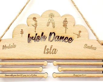 Irish Dance Medal Holder - Personalised 6mm Oak Veneer Awards Display Hanger