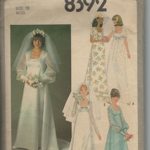 Prostota 8392 Kobieta Długa Wieczorowa Suknia Ślubna Rozmiar 10 Wzór Do Szycia Vintage 1978 Sukienka Księżniczki