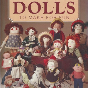 Puede incluir: Una portada de libro con el título "Muñecas apreciadas: Para hacer por diversión" con una ilustración colorida de muñecas hechas a mano. Las muñecas están vestidas con diferentes atuendos y están dispuestas en una escena lúdica.