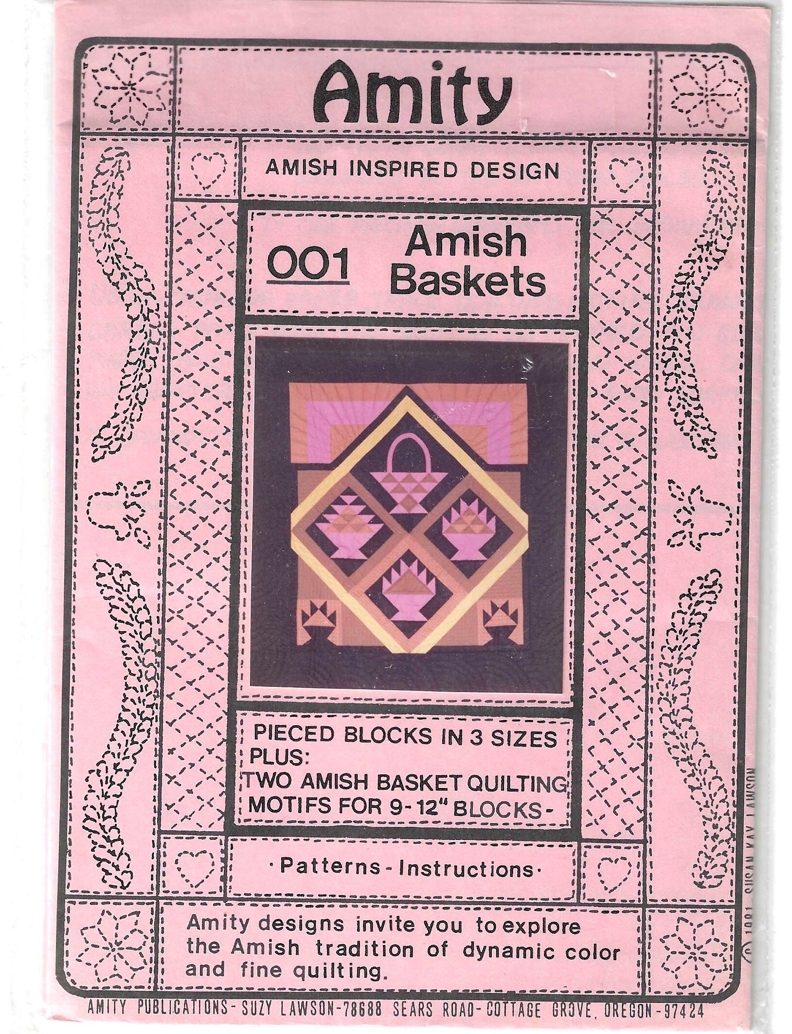 Quilt Template Amity Amish Inspired Design #001 Amish Basket Art Quilts ...