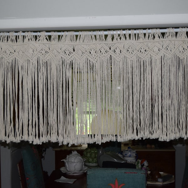 Boho Macramé Curtain Valance 2 Pieces Window Treatment Panels Cotton Rope Woven Wall Hanging Home Decor Room Divider Sliding Door Curtain