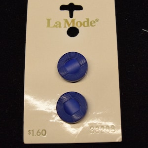 Botões VINTAGE La Mode Azul marinho No 38288 Botões em formato de roda redonda 2 botões de 5/8" Novo nunca usado em cartões originais 1 faltando no cartão