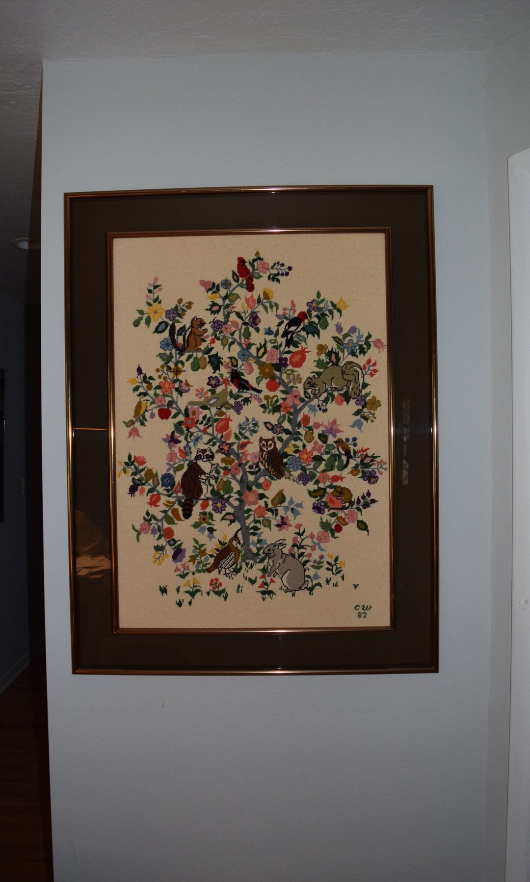 HUGE Needlepoint Tree of Life With Animals Branches & Birds Garden