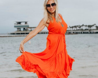 orange bohemian dress