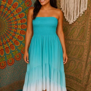 Boho Tie Dye Dress Sunset Dress, Summer Dress, Made out of High Quality Rayon, Teal Sunset