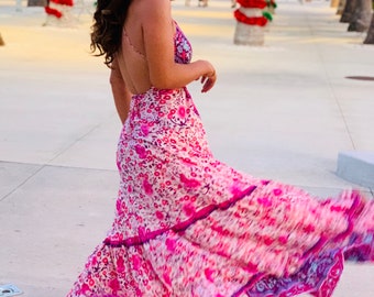 GIRLS WHITE LACE PINK ROSE FLORAL PRINT VINTAGE BOHO FULL LENGTH MAXI DRESS GIRLS WHITE LACE PINK ROSE FLORAL PRINT VINTAGE BOHO FULL LENGTH MAXI DRESS