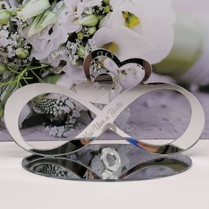 personalisiertes Geldgeschenk mit Wunschnamen und Datum  Silberne Hochzeit /Silberhochzeit - Spiegelacryl silber-Endlosschleife