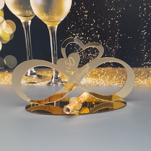 personalisiertes Geldgeschenk Goldene Hochzeit mit Wunschnamen und Datum - Spiegelacryl gold
