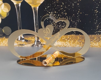 personalisiertes Geldgeschenk Goldene Hochzeit mit Wunschnamen und Datum - Spiegelacryl gold