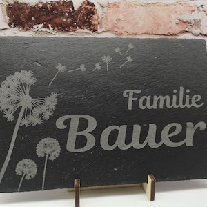 Schieferschild Haustürschild Schiefer mit Pusteblume und Wunschname