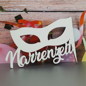 Fool's Time wooden lettering with masquerader mask - decorative home accessory for carnival and carnival - great decoration for carnival