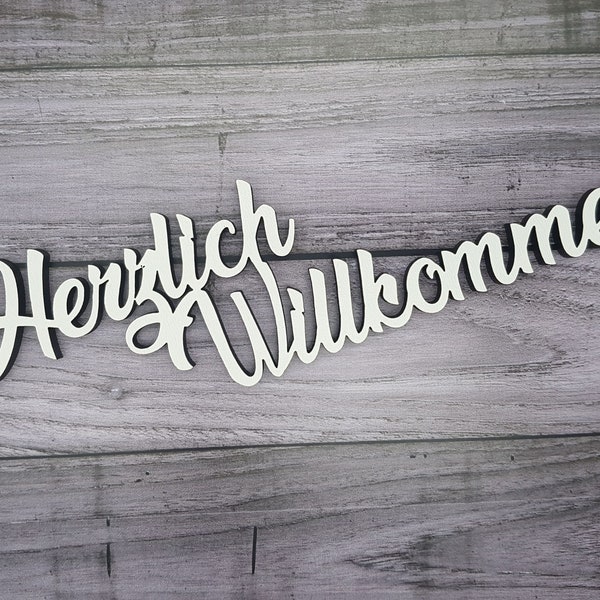 Schriftzug Herzlich Willkommen aus Holz in weiß