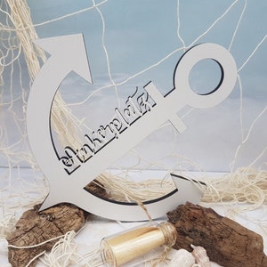 Anker mit Schriftzug Ankerplatz aus Holz in weiß - Maritime Dekoration