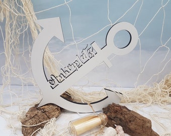 Anker mit Schriftzug Ankerplatz aus Holz in weiß - Maritime Dekoration
