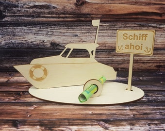 Geldgeschenk Boot-Führerschein aus Holz