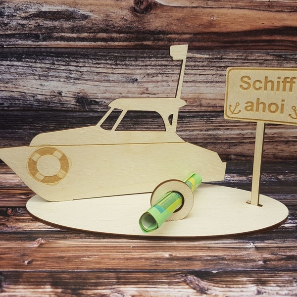 Geldgeschenk Boot-Führerschein aus Holz