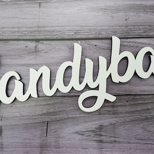 Schriftzug Candybar 45cm mit/ohne Aufsteller aus Holz in weiß