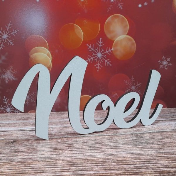 Schriftzug Noel zu Weihnachten aus Holz in weiß optional auch mit Aufsteller